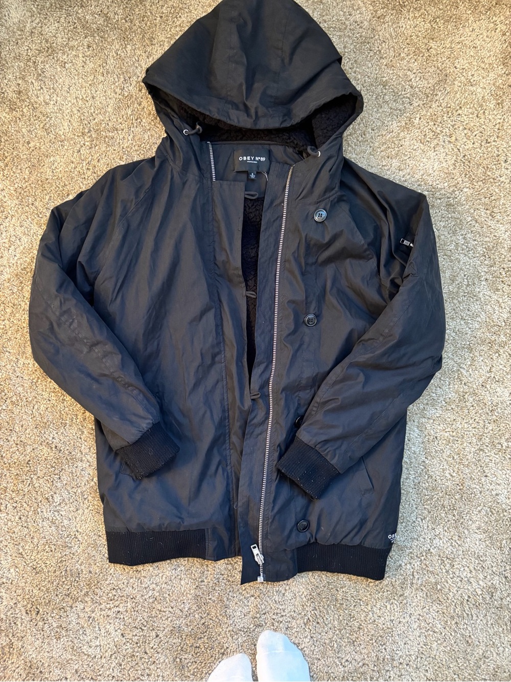 Sherpa Lined Hooded Parka Bomber Jacket - Obey Propaganda Size S